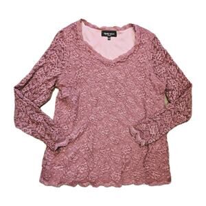 Vtg Rachel Adams Pink Lace Blouse Women 1X Y2K Preppy Fairy Festival Vneck Lined